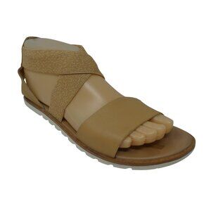 Sorel Ella II Beige Tan Leather Open Toe Stretch Flats Sandals Womens 7.5